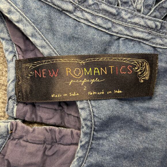 New Romantics Free People Highland Lattice Denim Dress Size 2 - Picture 3 of 6